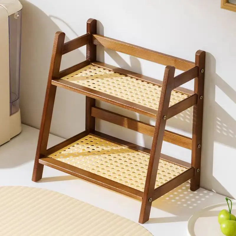 2-stufiges Bambus Aufbewahrungsregal – Küchen Gewürzregal, Kosmetik- und Badorganizer, Dunkles Holz