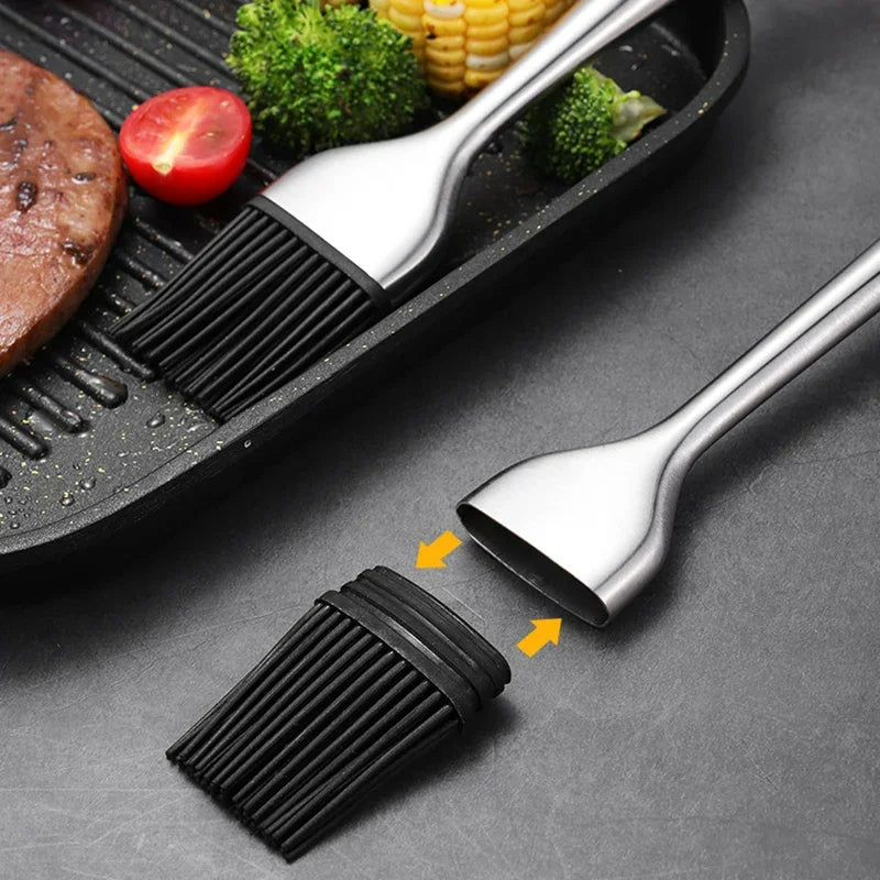 2er Set Silikon Öl- und Grillbürste mit Edelstahlgriff – Barbecue Grill- und Backbürste, vielseitig für Öl, Saucen und Gebäck