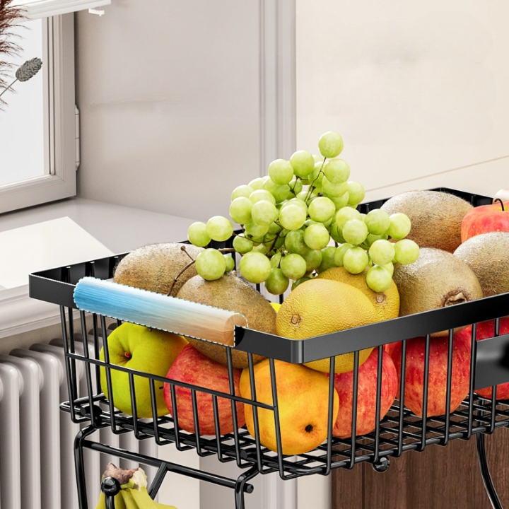 Stapelbarer Obst- und Gemüsekorb aus Metall mit Haken und Holzgriff, 41 x 29 x 24 cm