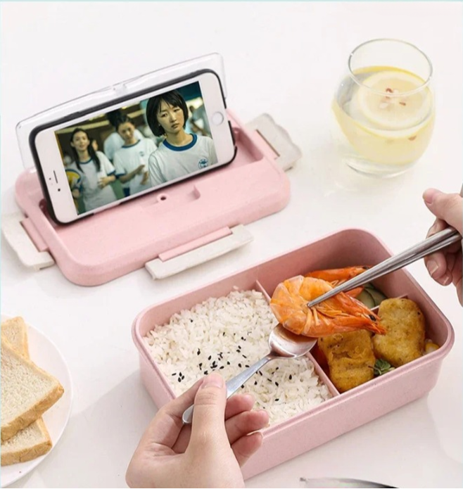 Lunchbox mit Besteck und Stäbchen – Bento Box für Kinder & Erwachsene – Mikrowellengeeignet