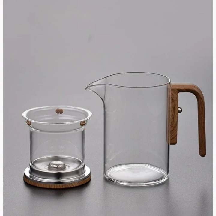 Glas-Teekanne 600 ml – Hitzebeständig & Transparent – Mit Magnetischem Teesieb & Holzgriff