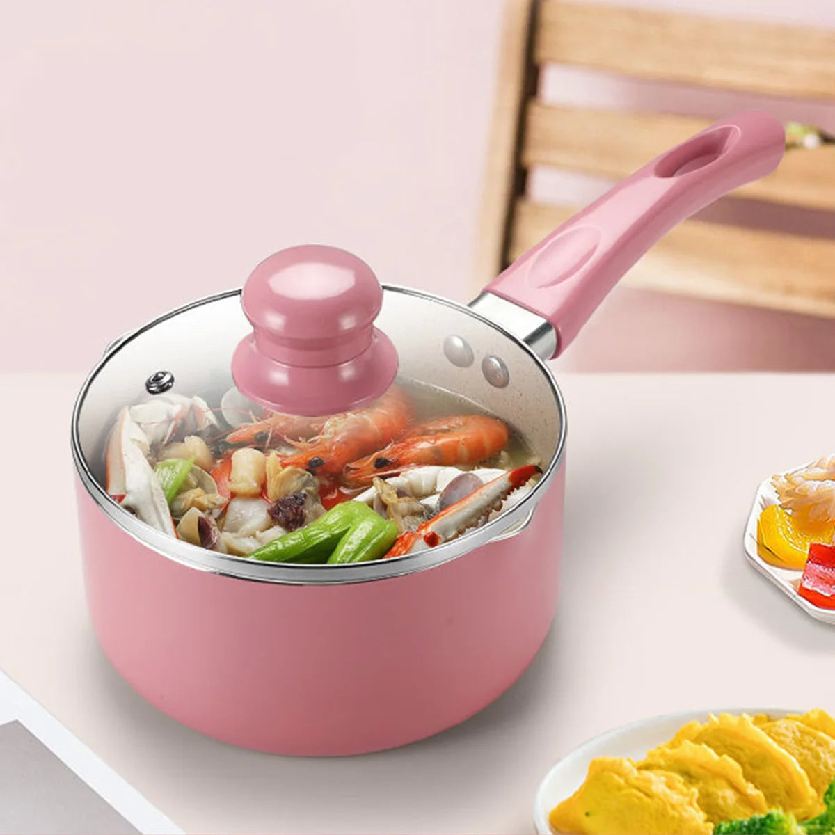 Antihaftbeschichtete Aluminium-Stielkasserolle mit Deckel 1,4L – für Milch & Saucen