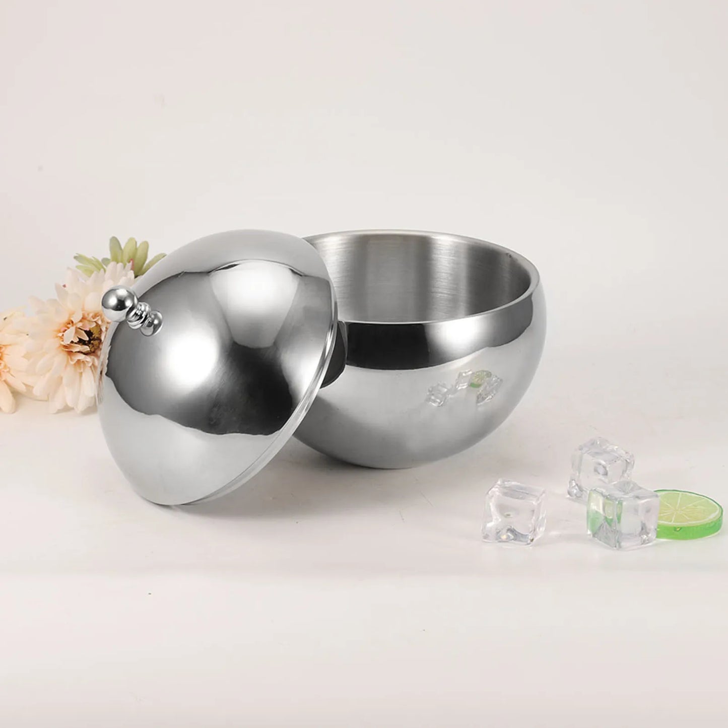 Doppelwandiger Eiseimer aus Edelstahl 2L mit Deckel – Isolierter Behälter für Champagner, Wein & Partys