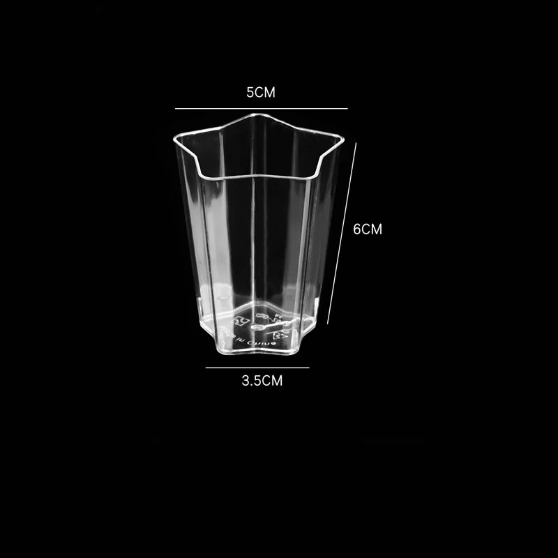 12-teiliges Mini-Dessertbecher-Set – Transparentes Plastik – Pentagramm-Form – 6x5x3.5 cm