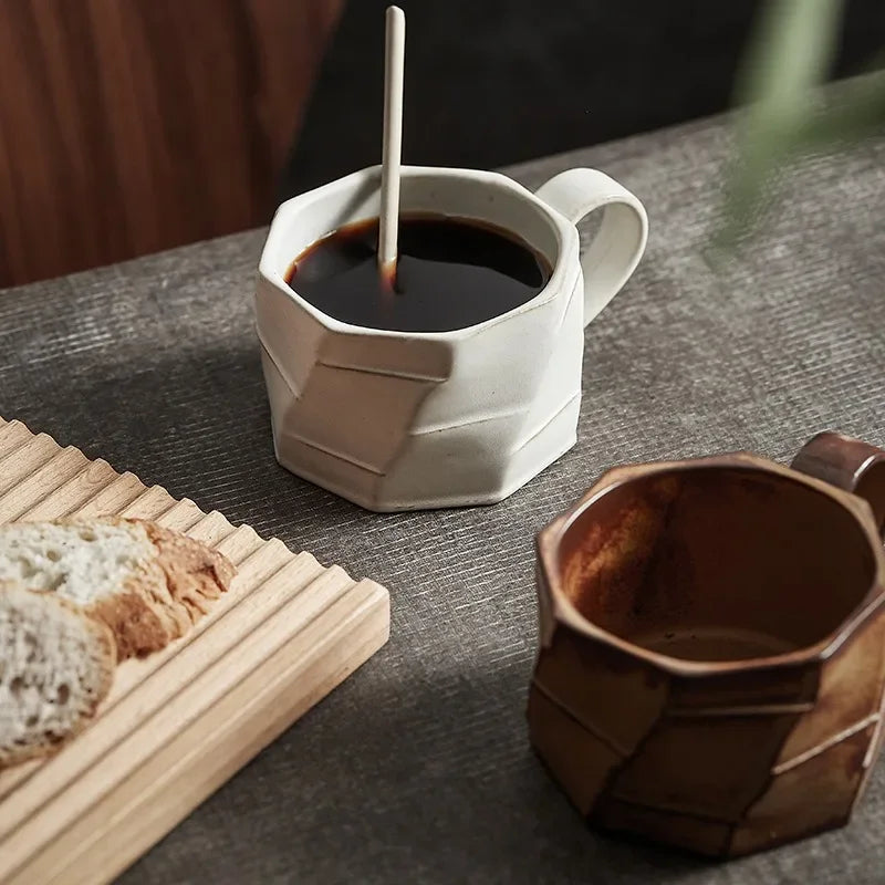 Set aus 2 Vintage Kaffeetassen – 240 ml – Handgefertigte Keramik – Japanischer Stil