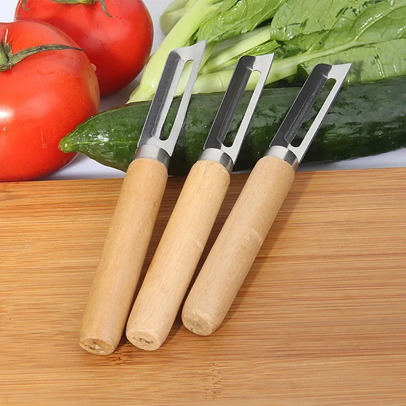 3-teiliges Edelstahl Schäler-Set mit Holzgriff – Für Obst, Gemüse & Kartoffeln