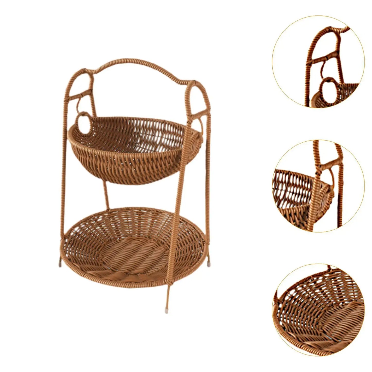 Zweistöckiger Obstkorb aus Imitat-Rattan – Küchenorganizer für Obst, Brot & Snacks
