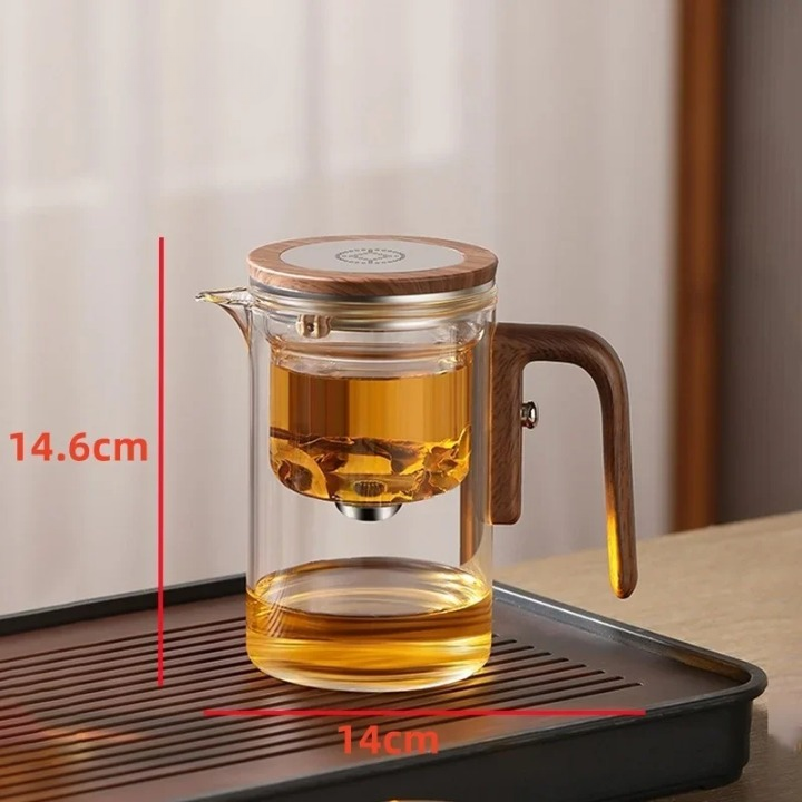Glas-Teekanne 600 ml – Hitzebeständig & Transparent – Mit Magnetischem Teesieb & Holzgriff
