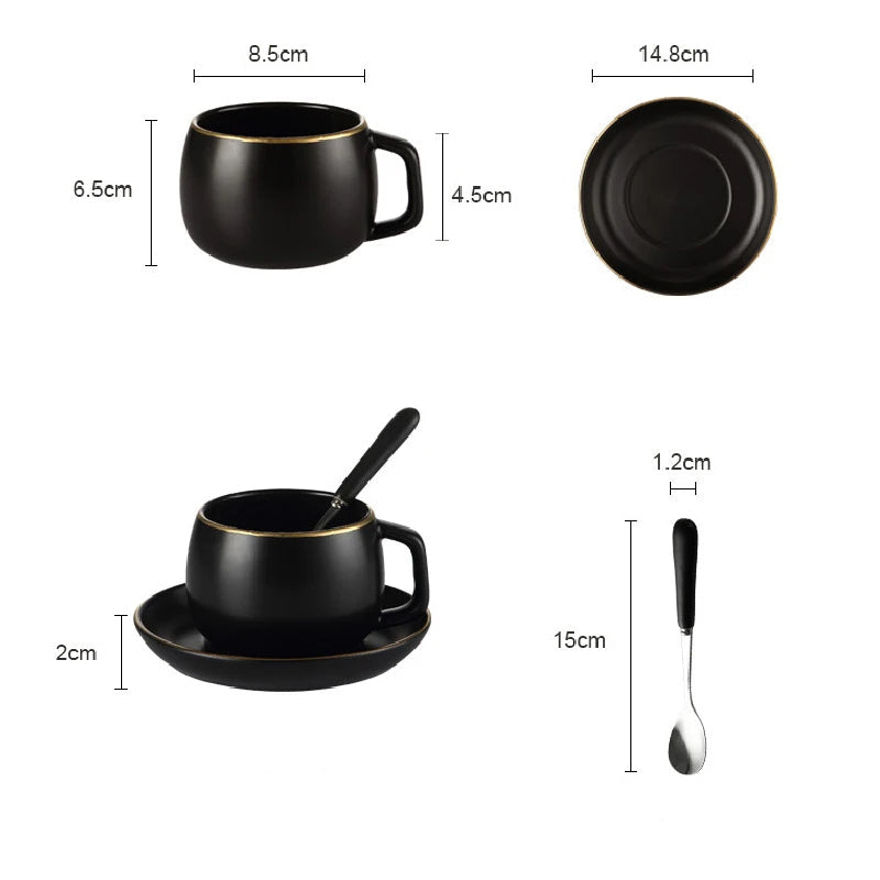 Keramiktasse mit Untertasse – Matt Schwarz, Skandi-Design