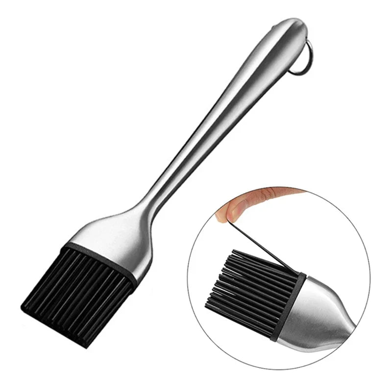 2er Set Silikon Öl- und Grillbürste mit Edelstahlgriff – Barbecue Grill- und Backbürste, vielseitig für Öl, Saucen und Gebäck