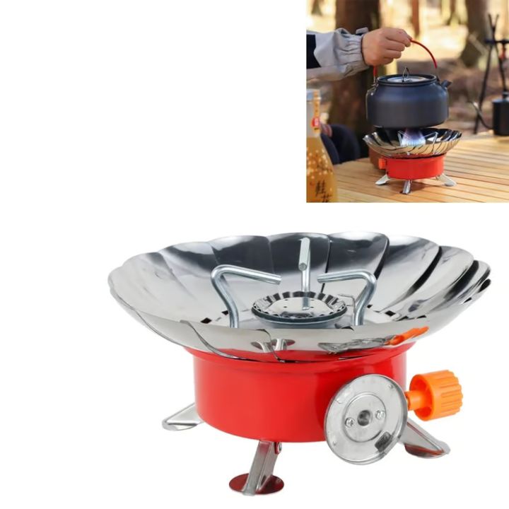 Kompakter Camping-Gasherd – Tragbarer Gaskocher für Outdoor, Wandern, Camping, Edelstahl, verstellbare Flammenkontrolle