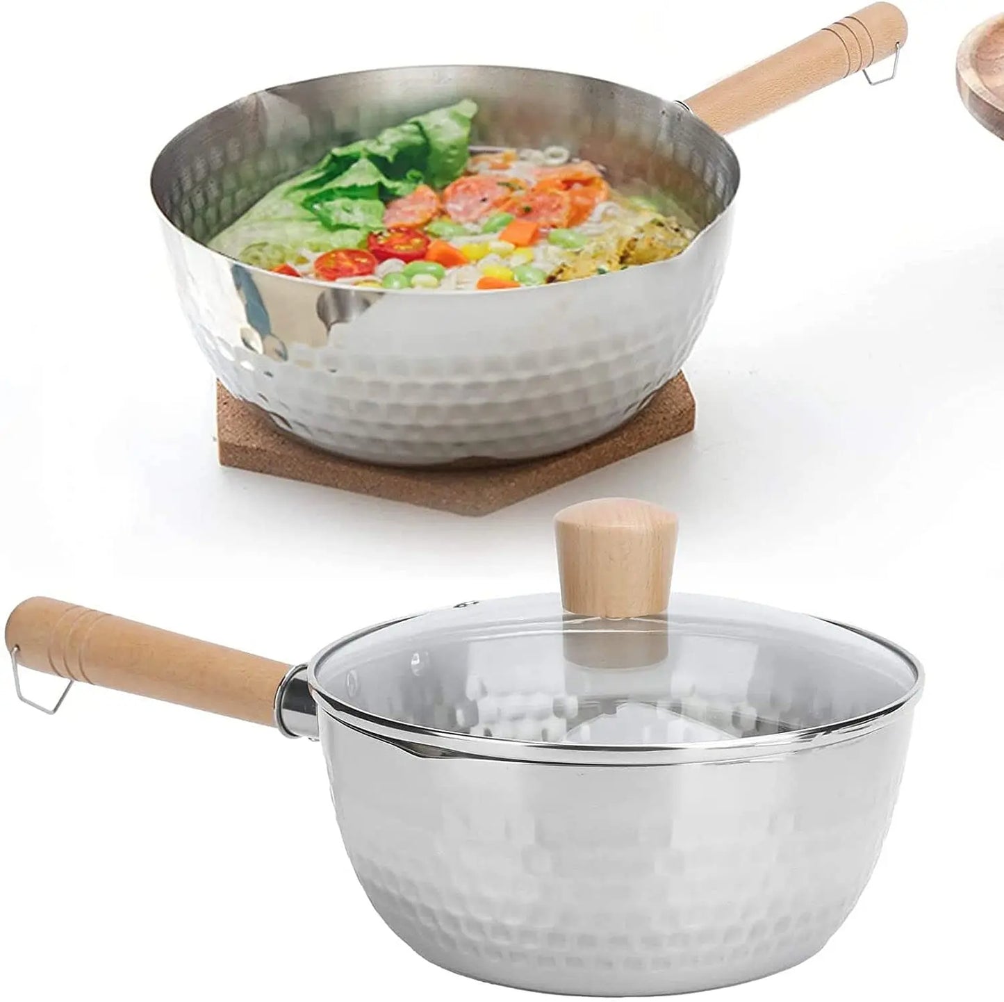 Edelstahl Milchtopf Japanischer Stil mit Holzgriff, 18 cm, 1000 ml