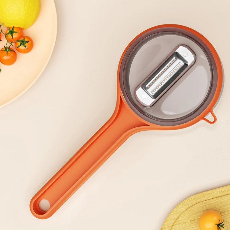 Multifunktionales Schälmesser mit Auffangbehälter – Spritzfrei, Waschbar, Schnell & Effizient
