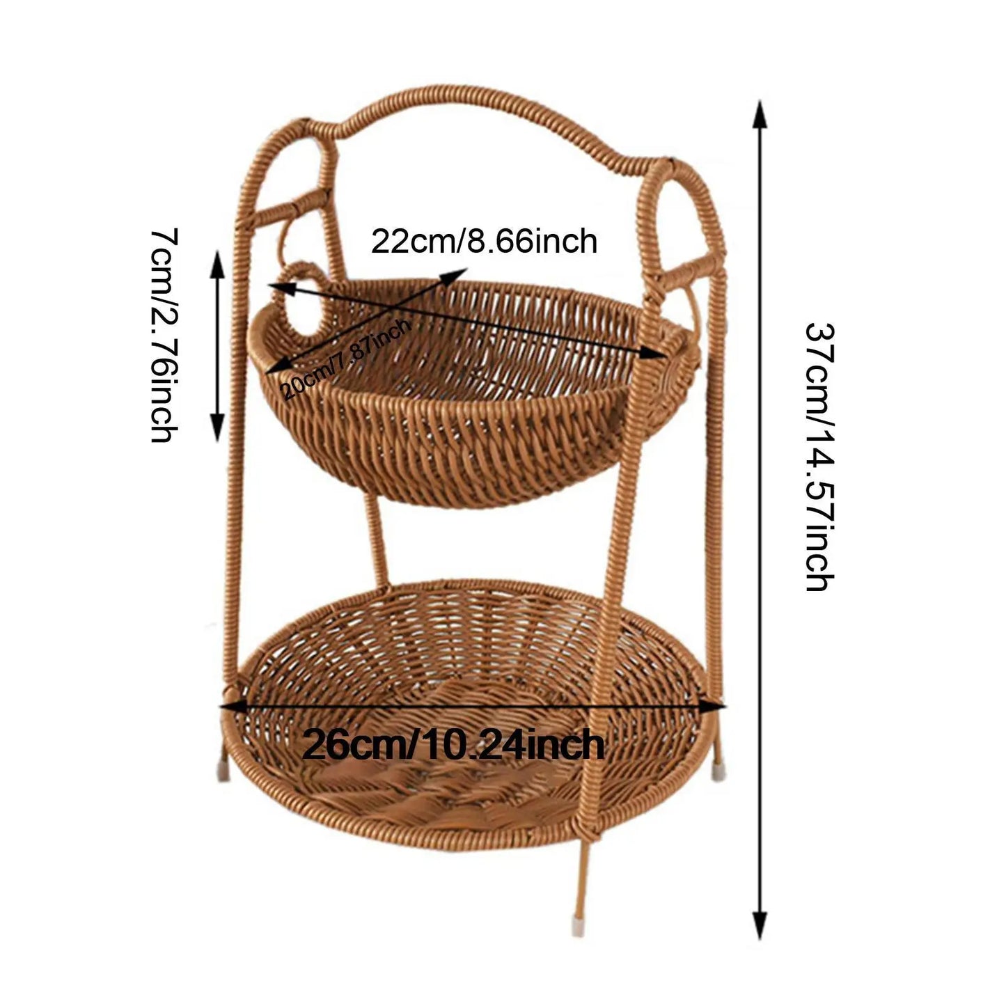 Zweistöckiger Obstkorb aus Imitat-Rattan – Küchenorganizer für Obst, Brot & Snacks