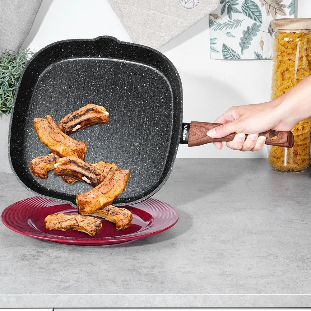 Antihaft Grillpfanne Quadratisch 28x28 cm – Granitbeschichtung, Induktionsgeeignet