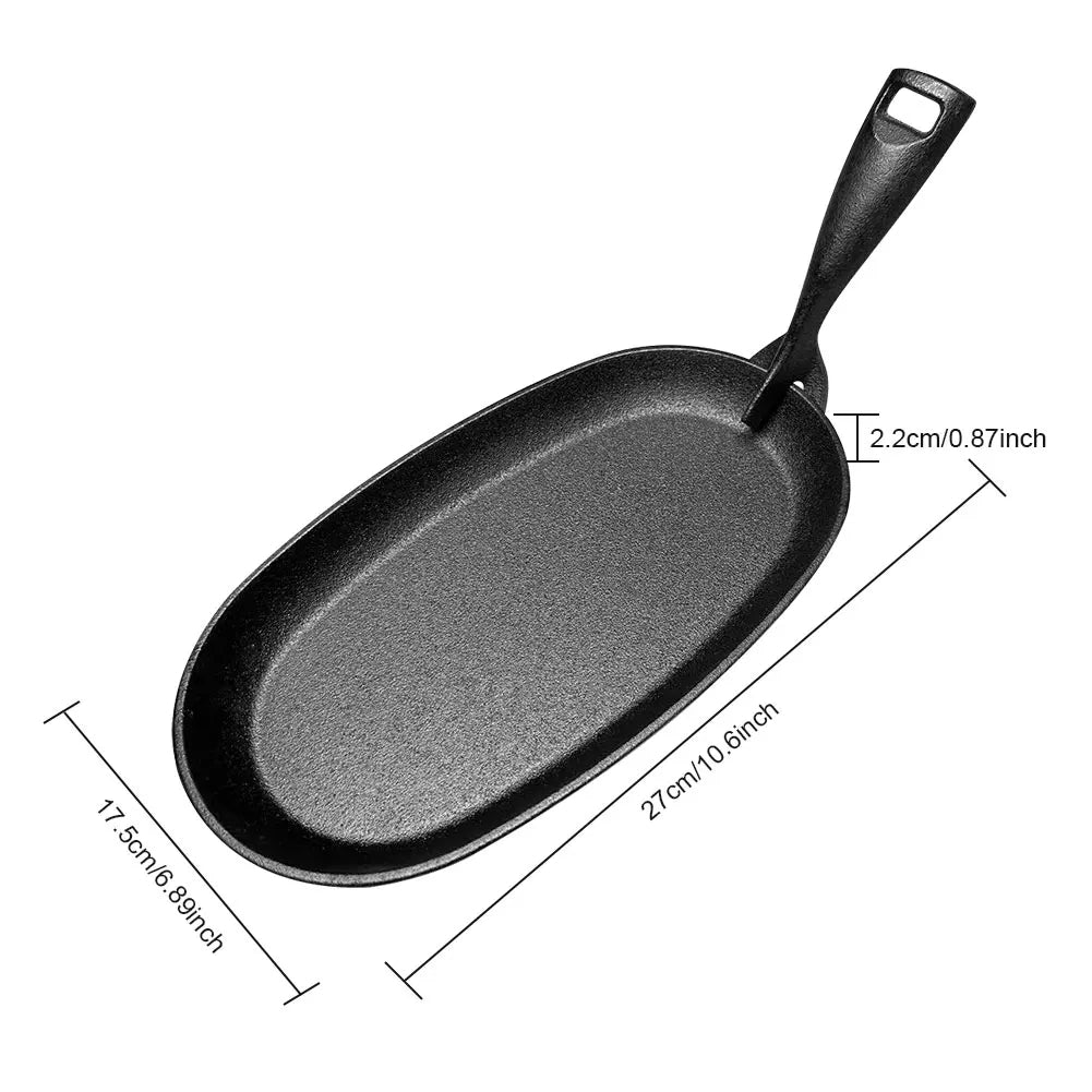 Gusseisen Sizzler Pfanne Oval 27 cm – Steakplatte, Fajita Pfanne, Grill- und Bratplatte für Herd und Grill
