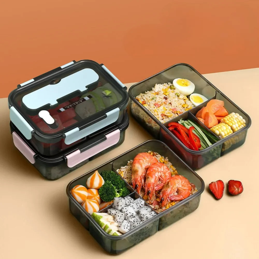 Bento-Lunchbox mit 3 Fächern, auslaufsichere Lebensmittelbox, 1500 ml, mikrowellengeeignet