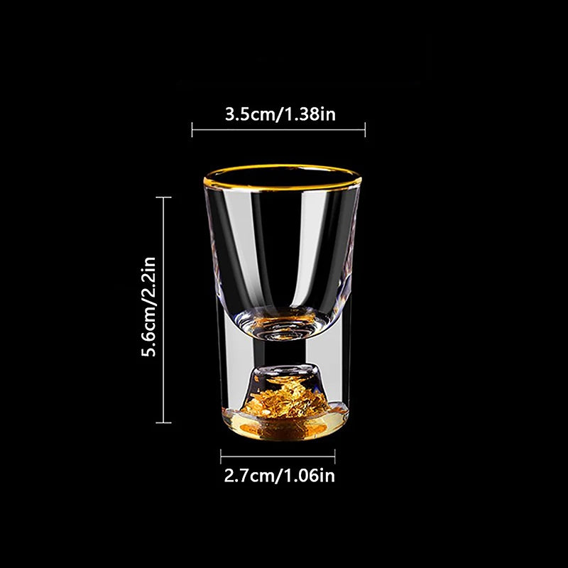 Set aus 6 Kristall Wodkagläsern – Doppelwandig – Goldfolie – 10 ml