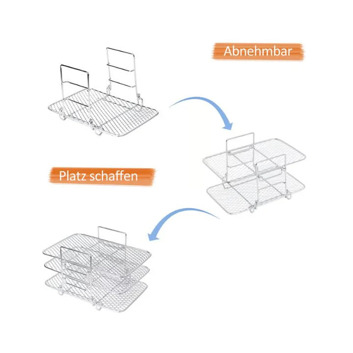 3-Etagen-Edelstahl-Luftfritiergestell für Heißluftfritteuse – Platzsparend, Langlebig, Vielseitig