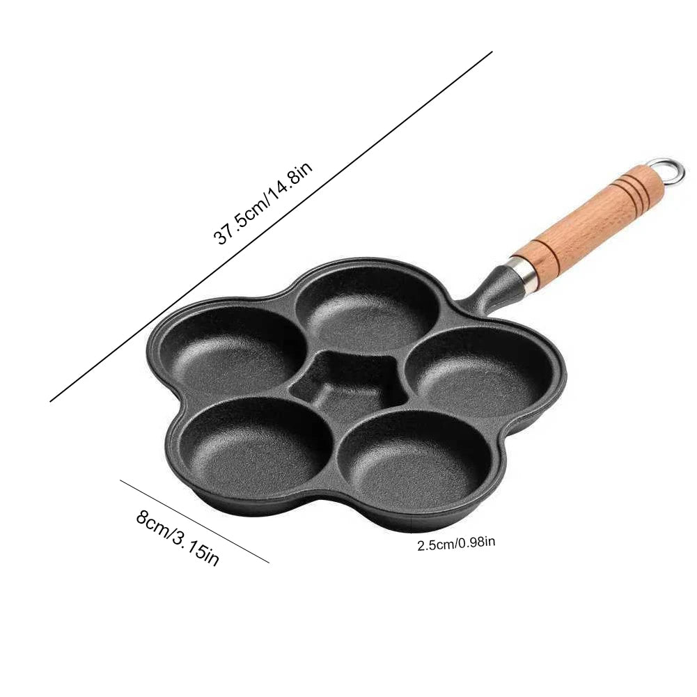Gusseiserne Eierpfanne mit 5 Mulden – Antihaftbeschichtung, Pfannkuchenpfanne für Frühstück, Spiegeleier, Steaks und Burger