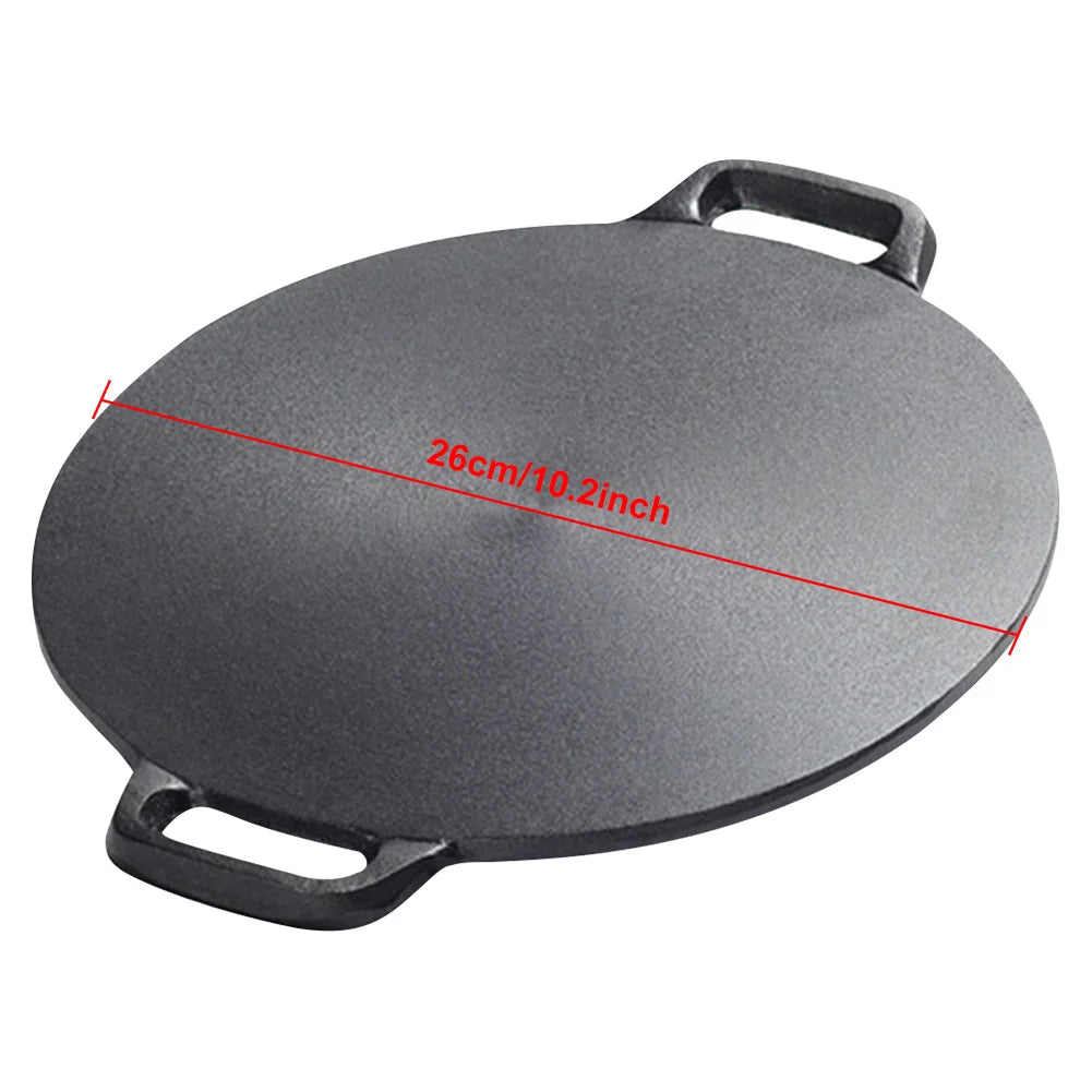 Gusseisen Grillpfanne Rund 28 cm – Antihaft Bratplatte für BBQ & Küche