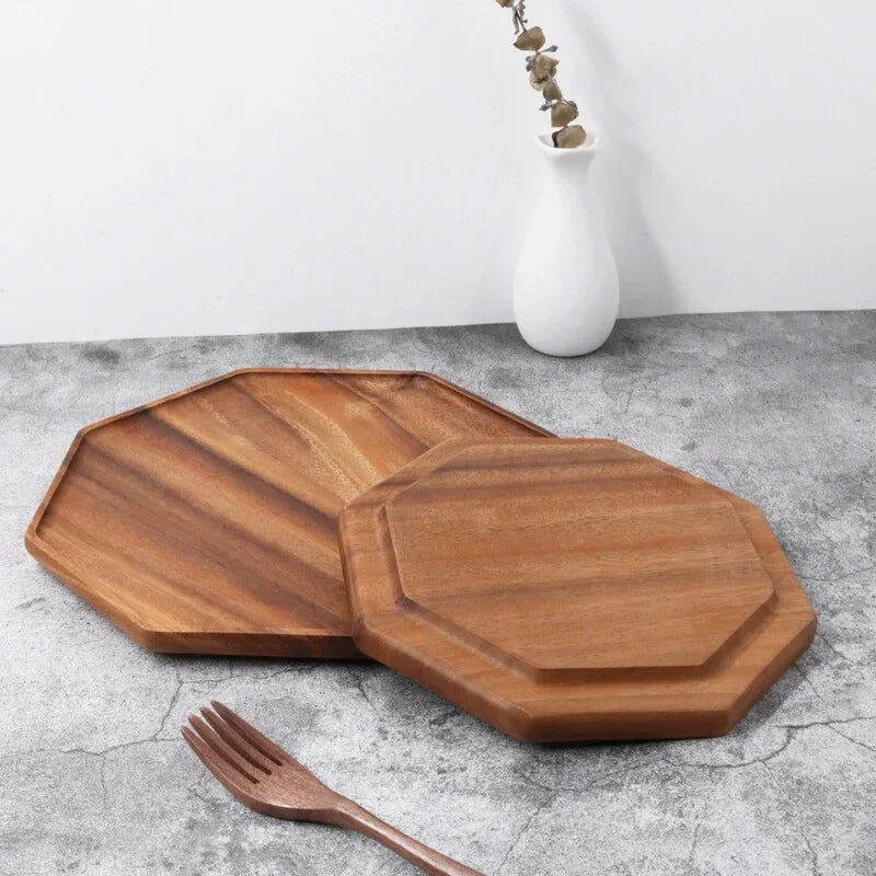 Achteckiges Servierbrett aus Akazienholz – Charcuterie-Platte, Speisetablett, 20/25 cm