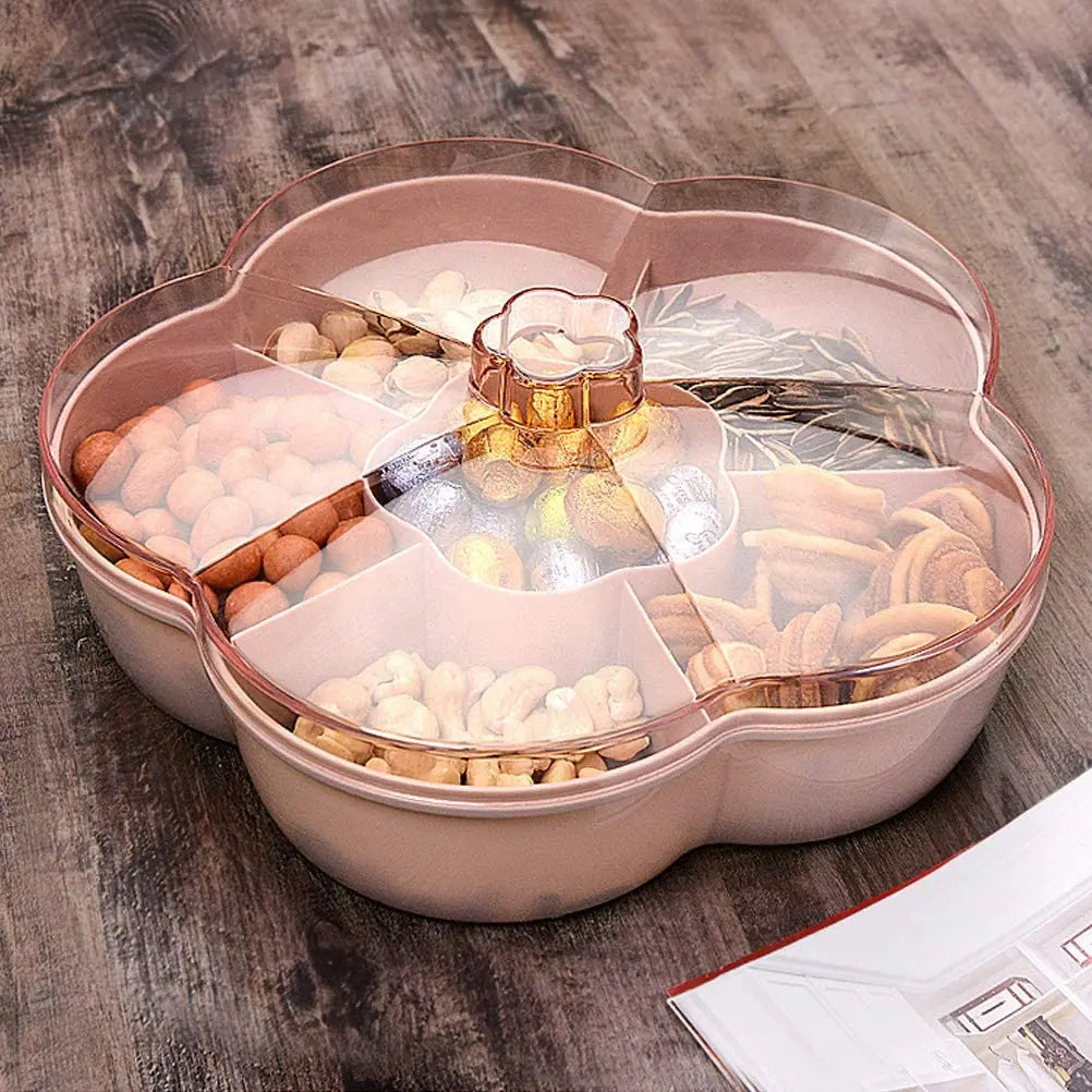 Snackbox mit Deckel – Blütenförmige Aufbewahrungsbox für Snacks, Nüsse & Trockenfrüchte – 5 Fächer, 25 x 6,3 cm