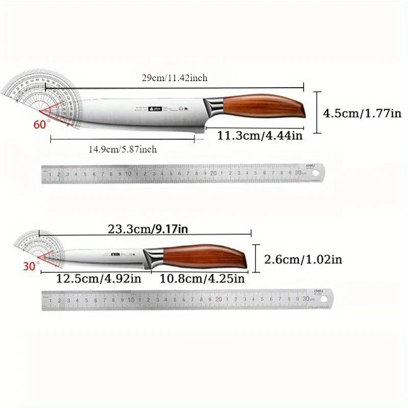 2-teiliges Küchenmesser-Set aus Edelstahl mit Holzoptik-Griff – Scharfes Obst- und Fischmesser