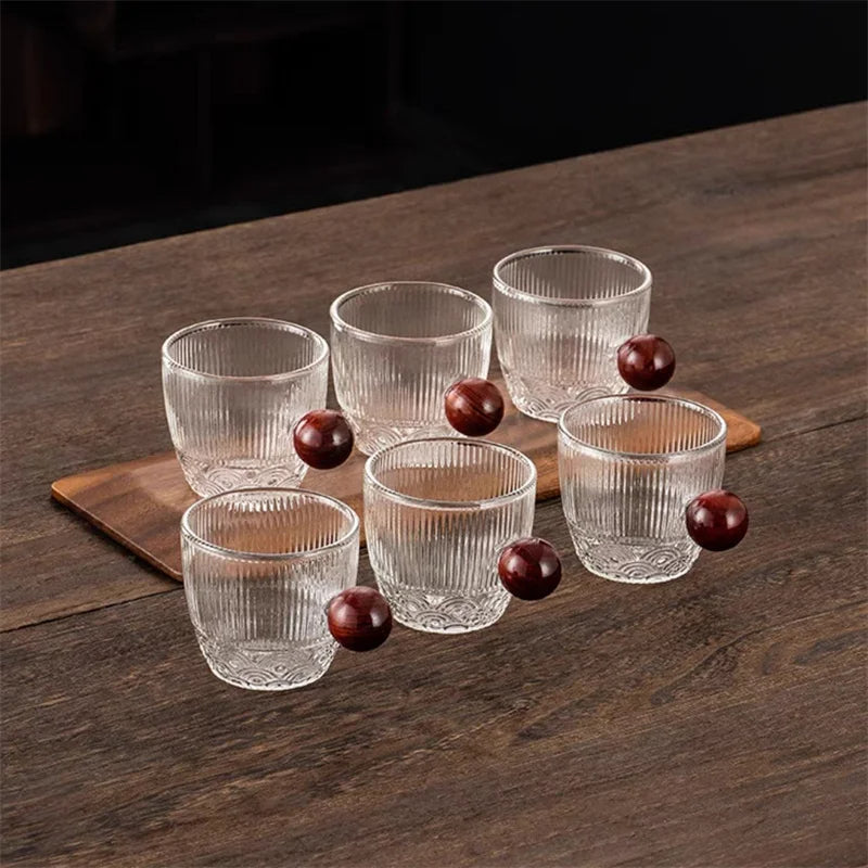 Kaffeegläser mit Holzgriff – 2er Set – Kleine Kapazität 6,5 x 6,5 cm – Borosilikatglas