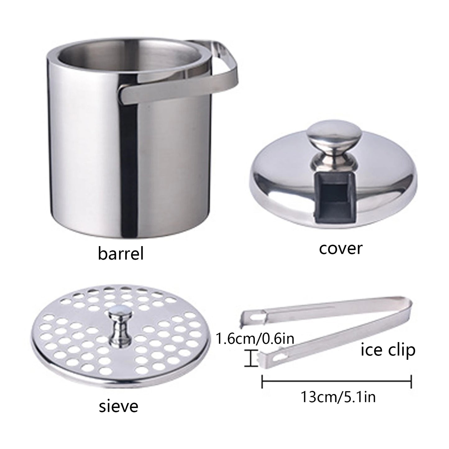 Eiswürfeleimer 1300 ml – Doppelwandiger Edelstahl Eiskübel mit Deckel und Zange, Isolierter Getränkekühler