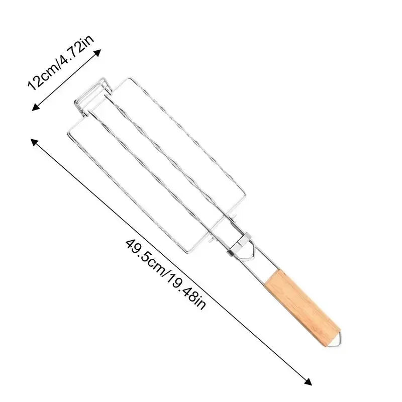 BBQ Grillkorb aus Edelstahl mit Holzgriff – 49,5 × 12 cm