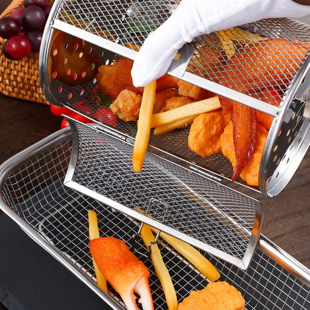Edelstahl-Drehkorb für Grill & Backofen – Gleichmäßiges Garen – 14x18 cm / 14x25 cm