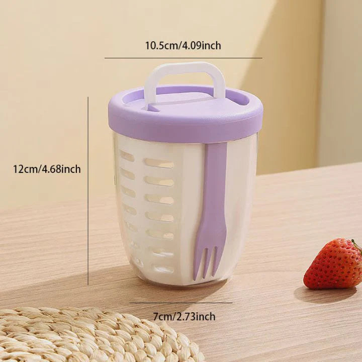 Fruchtbecher mit Sieb & Gabel – 500 ml – Auslaufsicher & Spülmaschinenfest