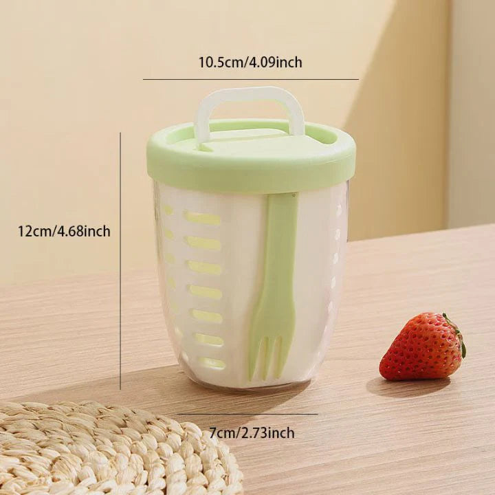 Fruchtbecher mit Sieb & Gabel – 500 ml – Auslaufsicher & Spülmaschinenfest