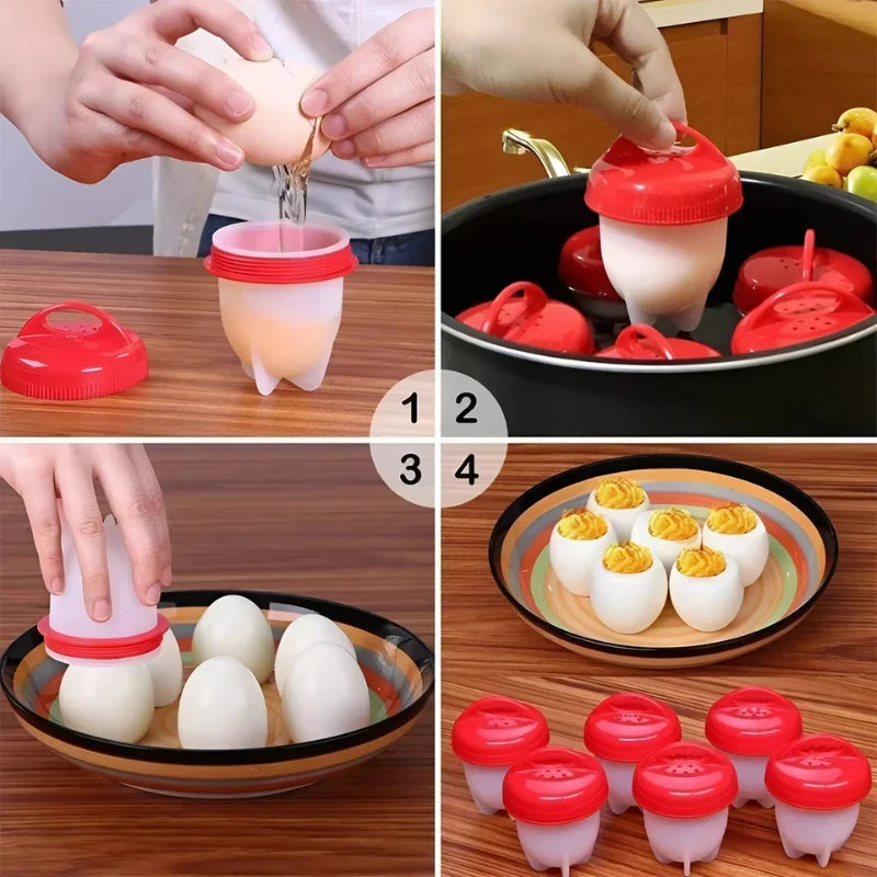Effizienter 6-teiliger Eierkocher & Dampfgarer mit Schneidemaschine - Für Perfekt Gekochte Eier, Kompakt und Praktisch