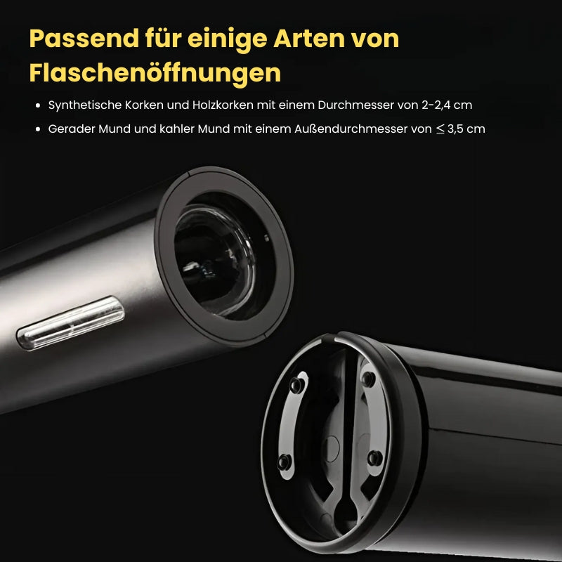 Elektrischer Weinöffner mit Folienschneider – Batteriebetriebener Korkenzieher, 6-8 Sekunden