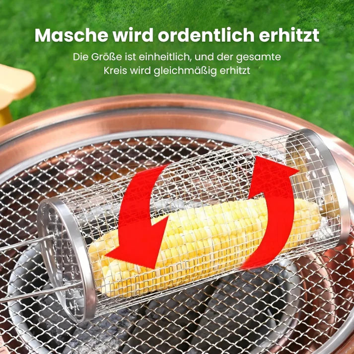 Tragbarer rollender Grillkorb aus Edelstahl – Kompakter BBQ-Korb für Camping und Garten, rostfrei, leicht zu reinigen