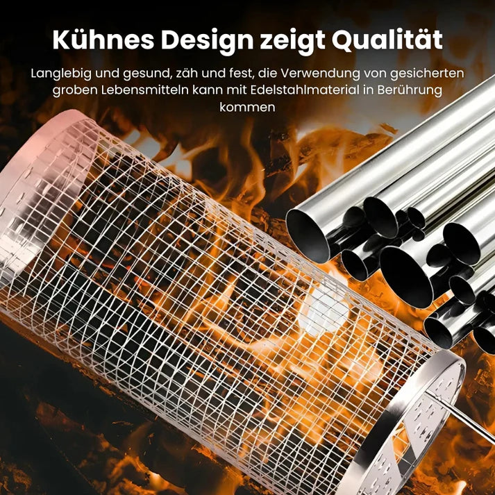 Tragbarer rollender Grillkorb aus Edelstahl – Kompakter BBQ-Korb für Camping und Garten, rostfrei, leicht zu reinigen
