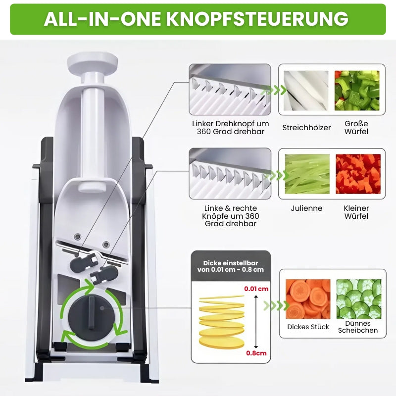 Multifunktionaler manueller Gemüseschneider aus Edelstahl – 5 Schneideoptionen für Würfeln, Julienne, Scheiben & mehr