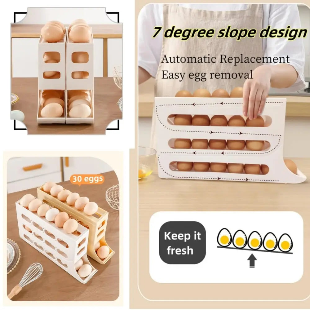 Egg Holder for Fridge, Eggs Dispenser Auto Rolling Zorenza