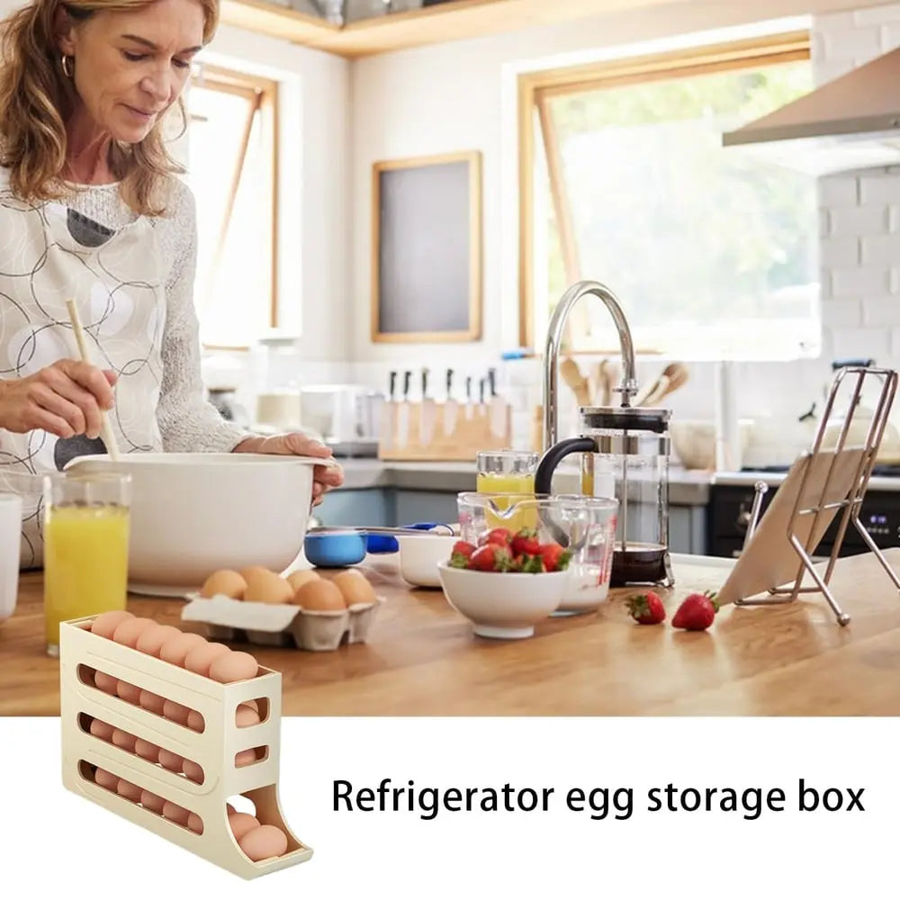Egg Holder for Fridge, Eggs Dispenser Auto Rolling Zorenza