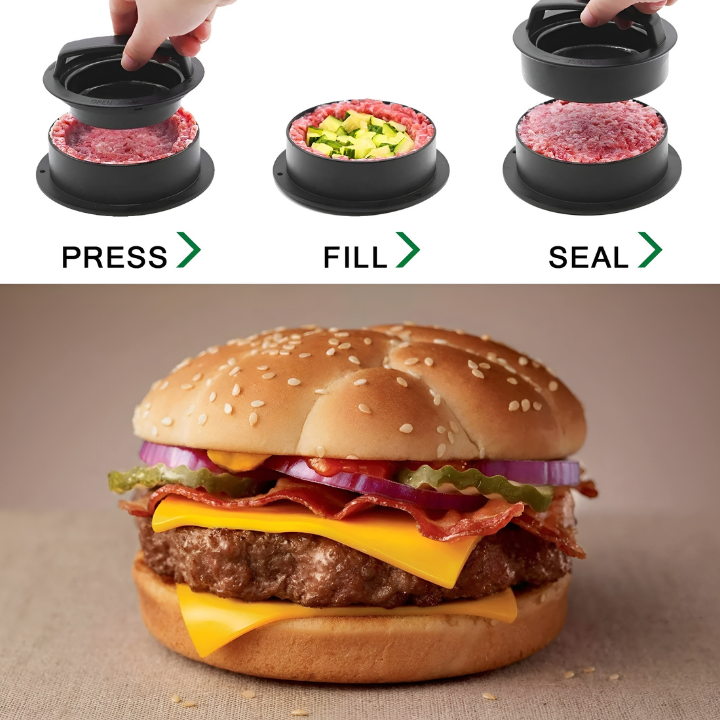 Fleischpresse für Burgerpatties – Perfekt Runde Patties in Sekunden, Ø 12,5 cm, Schwarz