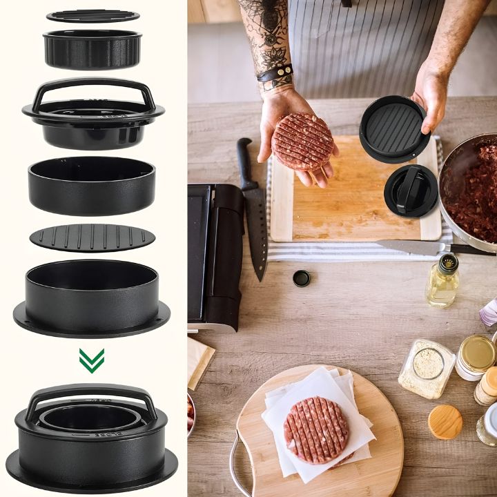 Fleischpresse für Burgerpatties – Perfekt Runde Patties in Sekunden, Ø 12,5 cm, Schwarz