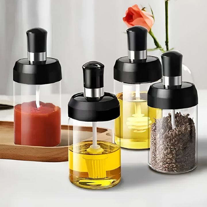 Gewürzflasche mit Löffel Deckel, 6er Set, Perfekte Dosierung für Gewürze, Marmelade und Honig