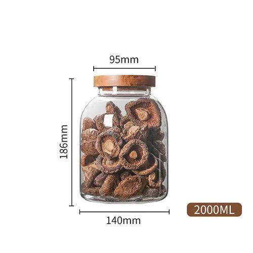Große Kapazität Glas Aufbewahrungsbehälter mit Holzdeckel, 1200/2000/3000 ml, luftdicht, ideal für Kaffee, Tee und Vorräte