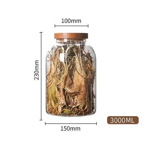 Große Kapazität Glas Aufbewahrungsbehälter mit Holzdeckel, 1200/2000/3000 ml, luftdicht, ideal für Kaffee, Tee und Vorräte