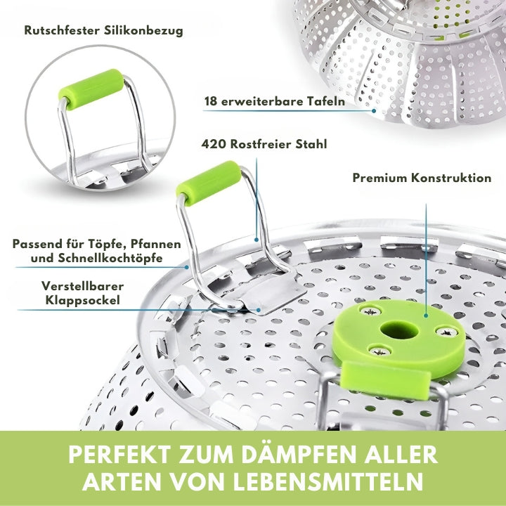 Faltbarer Dampfgarer aus Edelstahl, ausziehbarer Griff, 27,94 cm