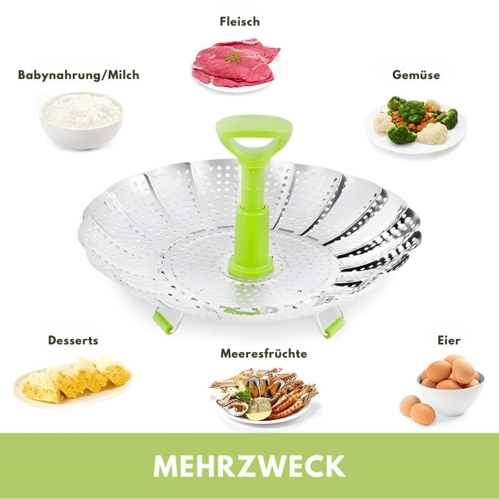 Faltbarer Dampfgarer aus Edelstahl, ausziehbarer Griff, 27,94 cm