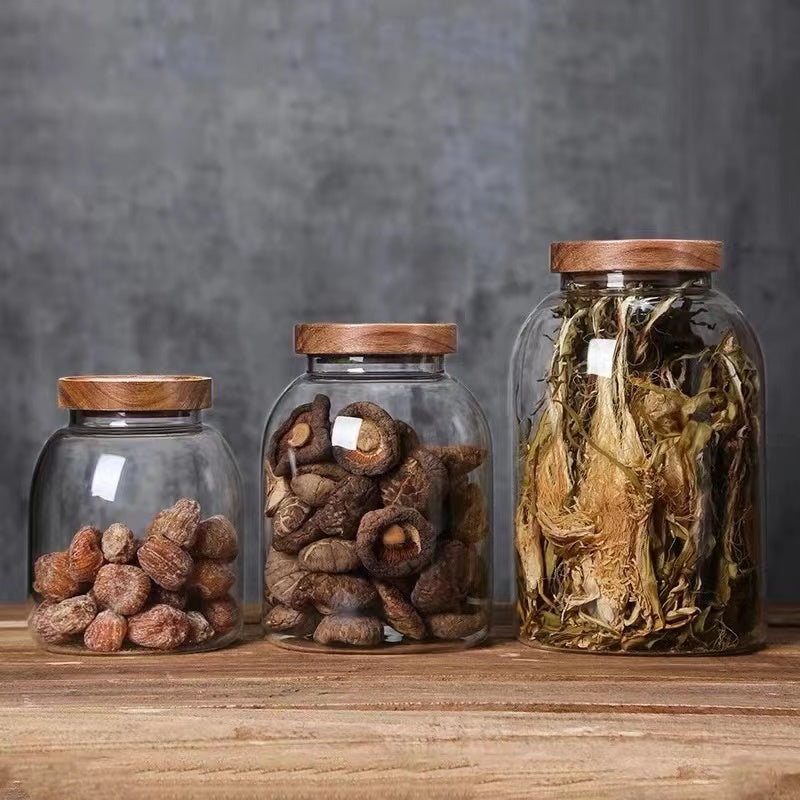 Große Kapazität Glas Aufbewahrungsbehälter mit Holzdeckel, 1200/2000/3000 ml, luftdicht, ideal für Kaffee, Tee und Vorräte