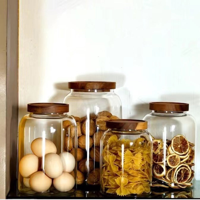 Große Kapazität Glas Aufbewahrungsbehälter mit Holzdeckel, 1200/2000/3000 ml, luftdicht, ideal für Kaffee, Tee und Vorräte